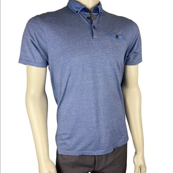 Men's Ted Baker S/S Blue Polo Button Down Size 5 (M) - Picture 1 of 9
